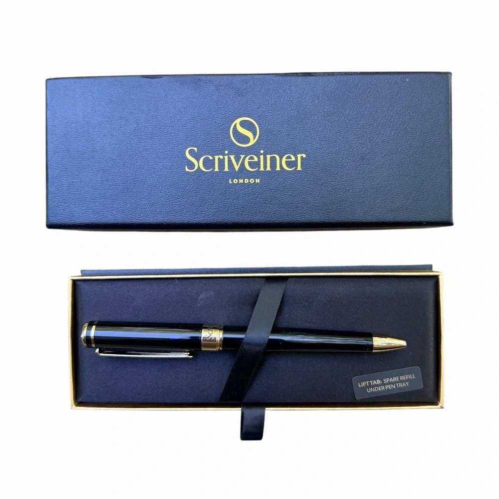 Scriveiner Black Lacquer Ballpoint Pen - Stunning Luxury Pen with 24K Gold Finis